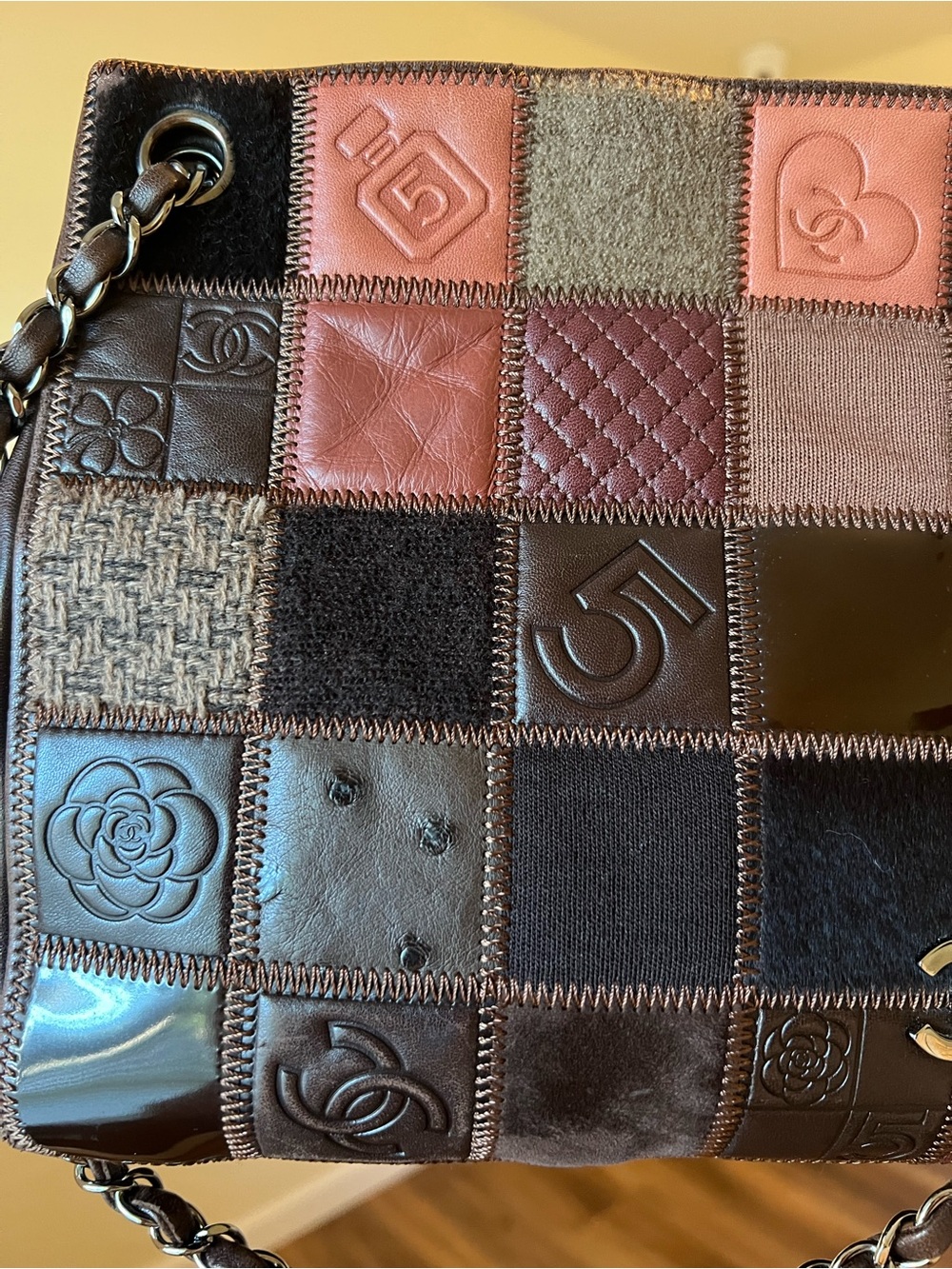 CHANEL Brown & Black Patchwork Leather Shoulder Bag - Picture 9 of 14